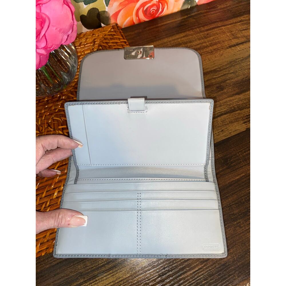 Coach Gray Leather Checkbook Wallet Snap Closure Silver Hardware GUC - Picture 9 of 11